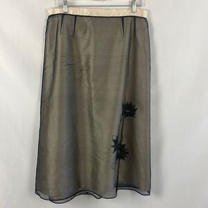 Cream With Black Embroidery Overlay MIDI Skirt